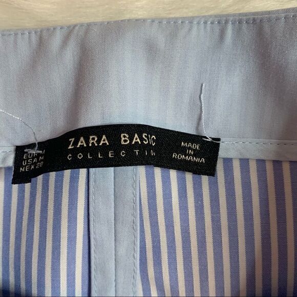Zara Blue White Stripe Ruffle A-Line Mini Skirt Womens Size Medium Flirty Casual - Picture 6 of 7
